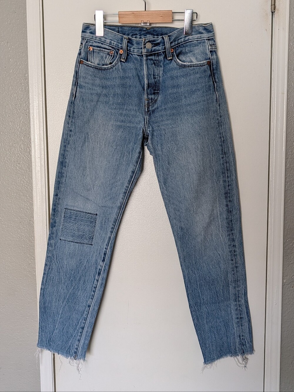 Levi Strauss Womens Jeans Blue W26 Regular Fit Straight Leg Patchwork Denim